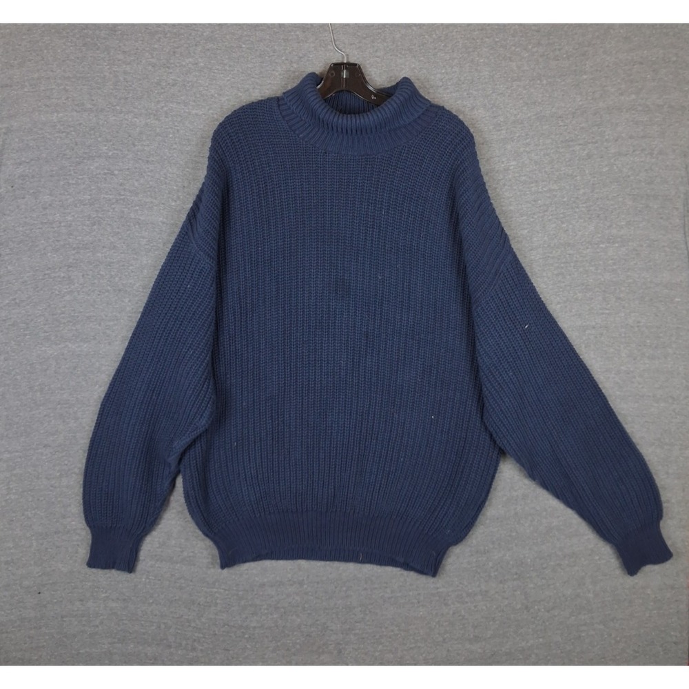 VTG Orvis Men Sweater 2XL Blue Turtleneck Chunky Knit Coastal Heritage USA Cabin